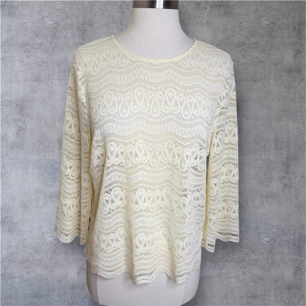 Anthropologie Dolan Top Womens M Ivory Cream Sheer Lace Stretch Boho
